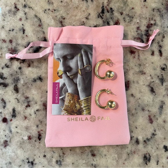 Sheila Fajl Roberta Gold Hoop Ball Earrings Shiny Gold BRAND NEW - Picture 1 of 4